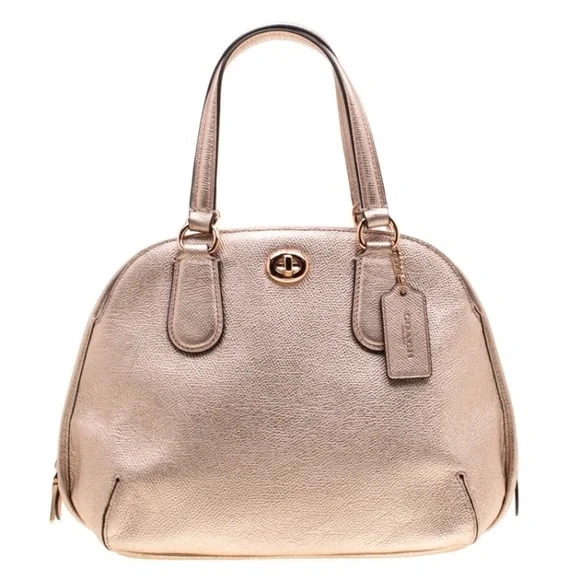 Coach Rose Gold Metallic Leather Prince Street Satchel with Turn-Lock Detail - Picture 2 of 16